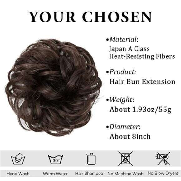 CJL HAIR Large Messy Bun Hair Piece Wavy Curly Scrunchies Synthetic Chignon - Picture 2 of 7